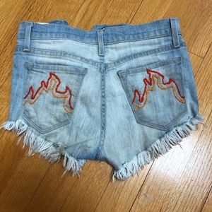 Fire flame embroidered denim shorts